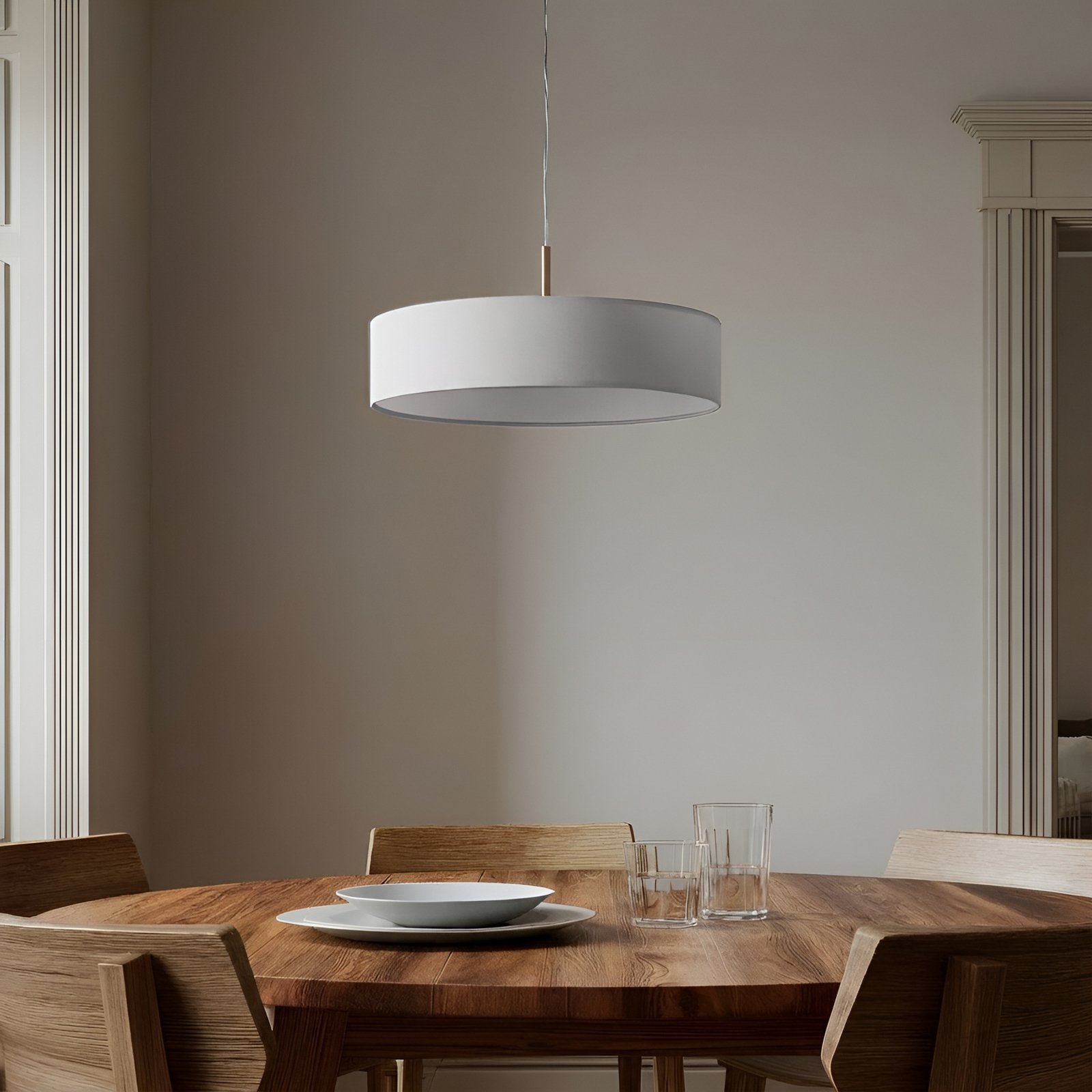 Suspension Lindby Sebatin, Ø 50 cm, blanc, tissu, E27