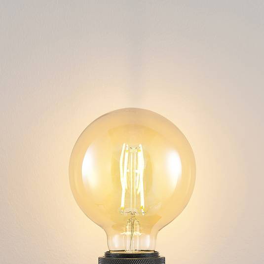 LED lámpa E27 G95 6,5W 2500K borostyán 3 f. dimm
