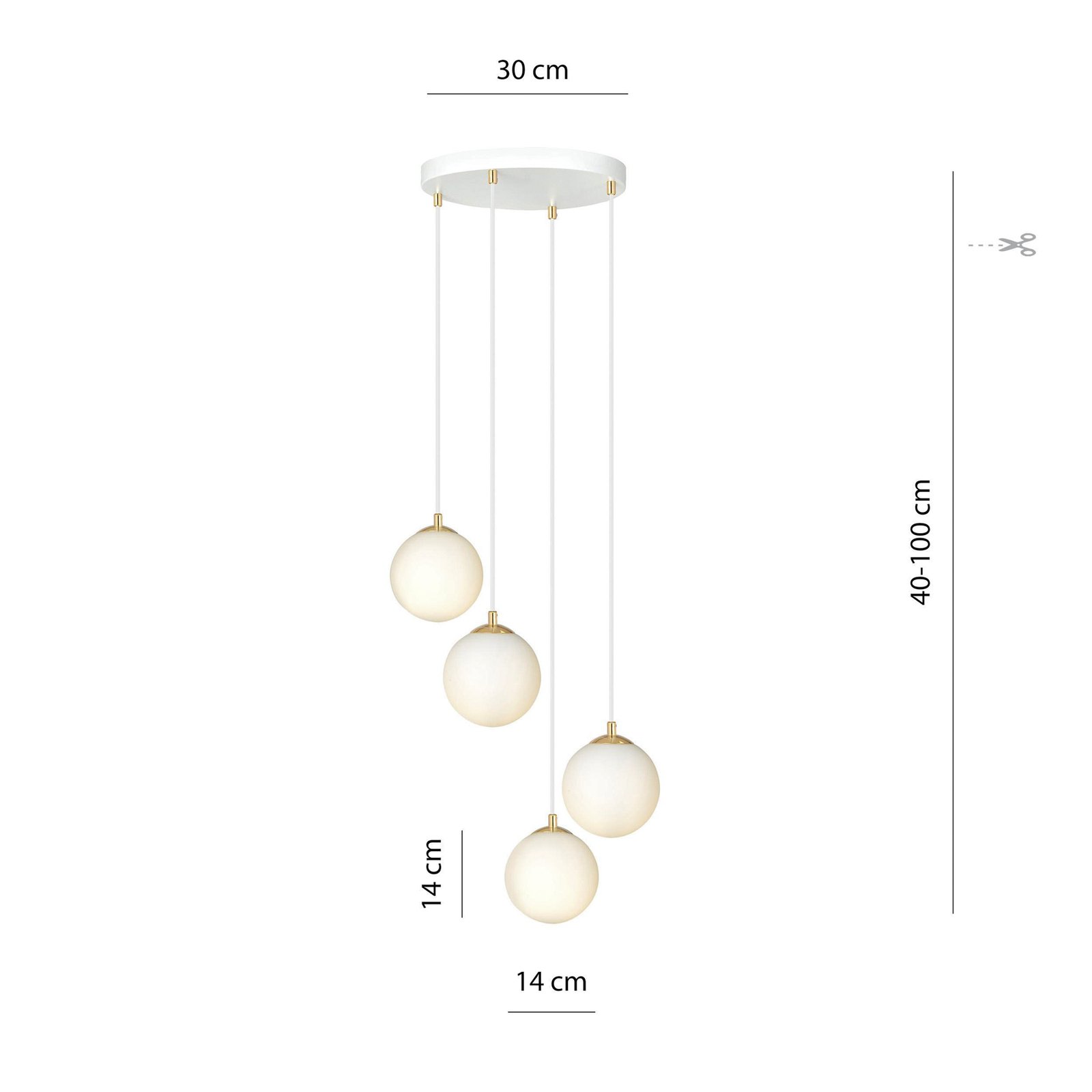 Royal hanglamp, 4-lamps, opaal wit/wit, glas, E14