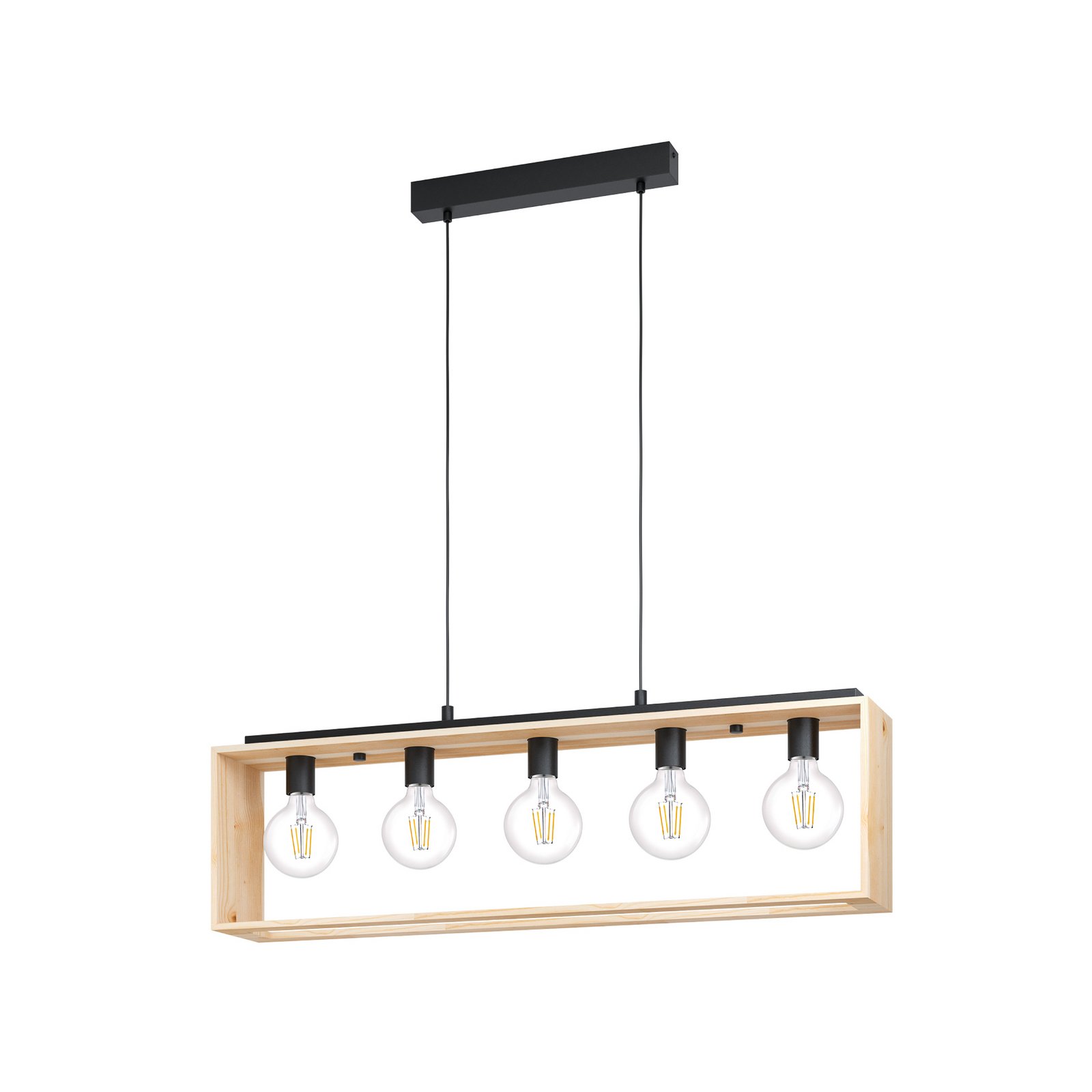 Hanglamp Famborough met houten frame, 5-lamps