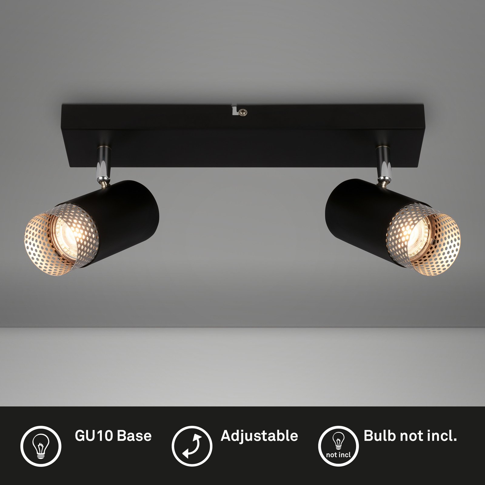 Takspot Plek GU10 svart/sølv, to lys, to lamper