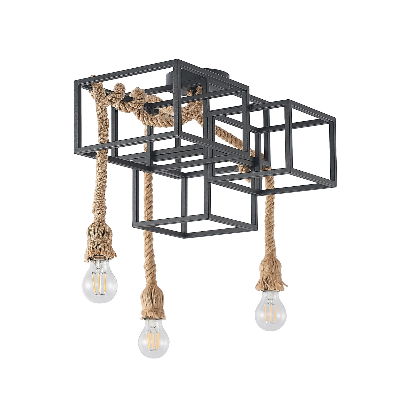 Lucande plafonieră Andrik, 44 cm, 3 becuri, frânghie de cânepă, metal