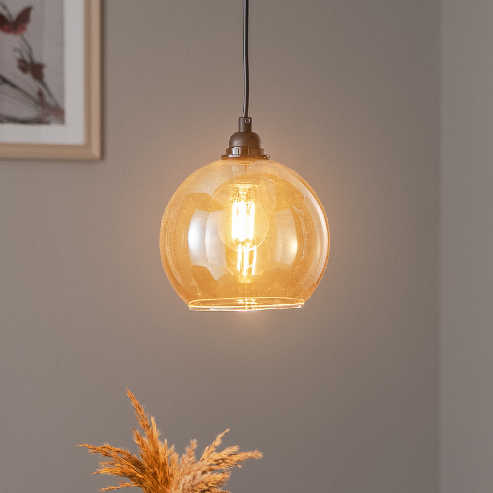 Opviq Lampă suspendată Gold 020 1 bec sticlă Ø20cm - Camera de zi / sufragerie - modern - auriu-transparent negru