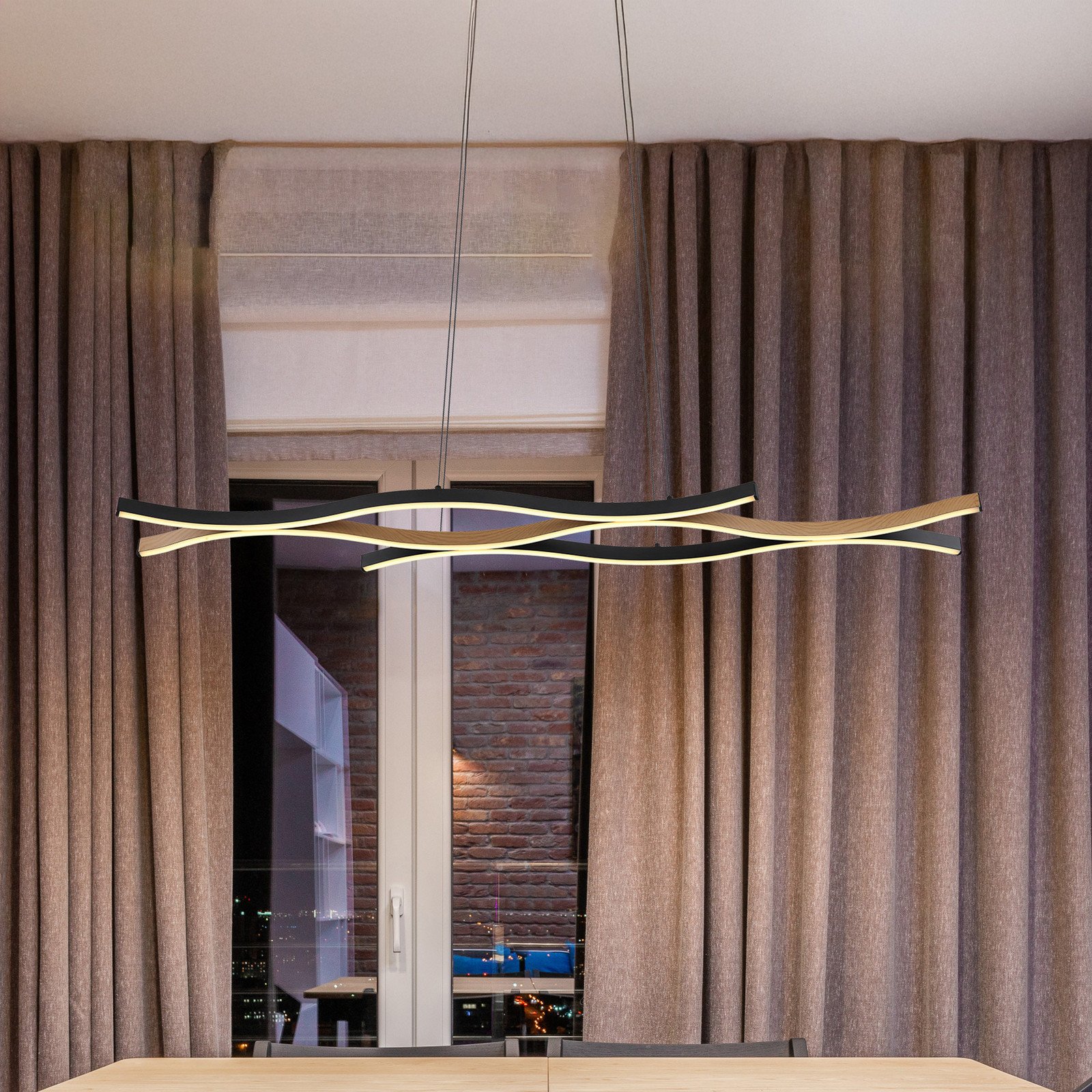 Globo Lampă suspendată LED Geronimo lungime 108 cm negru/aspect lemn - Camera de zi / sufragerie - Modern - negru lemn închis - Aluminiu