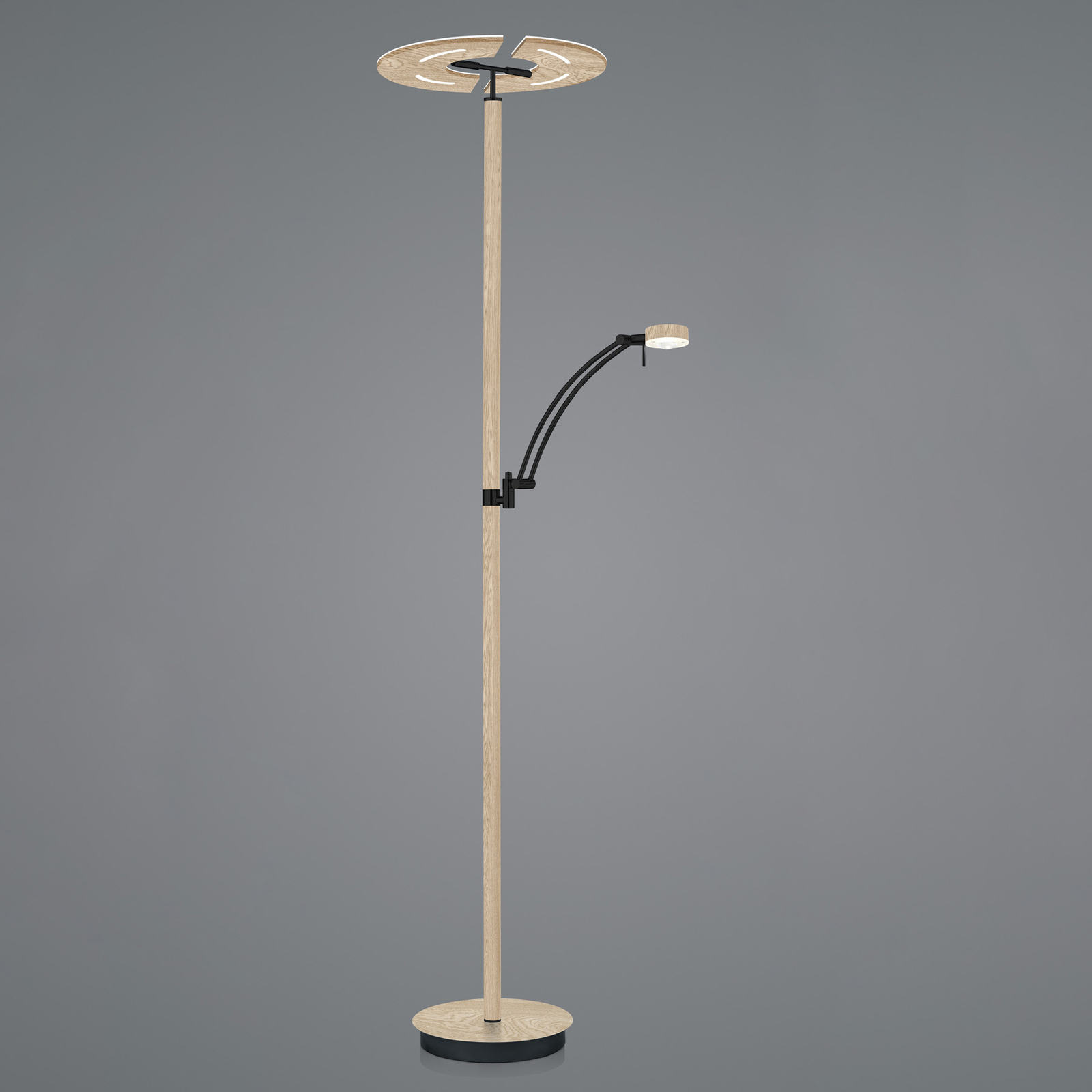 Cleo lámpara de pie LED efecto madera Brazo de lectura LED regulable