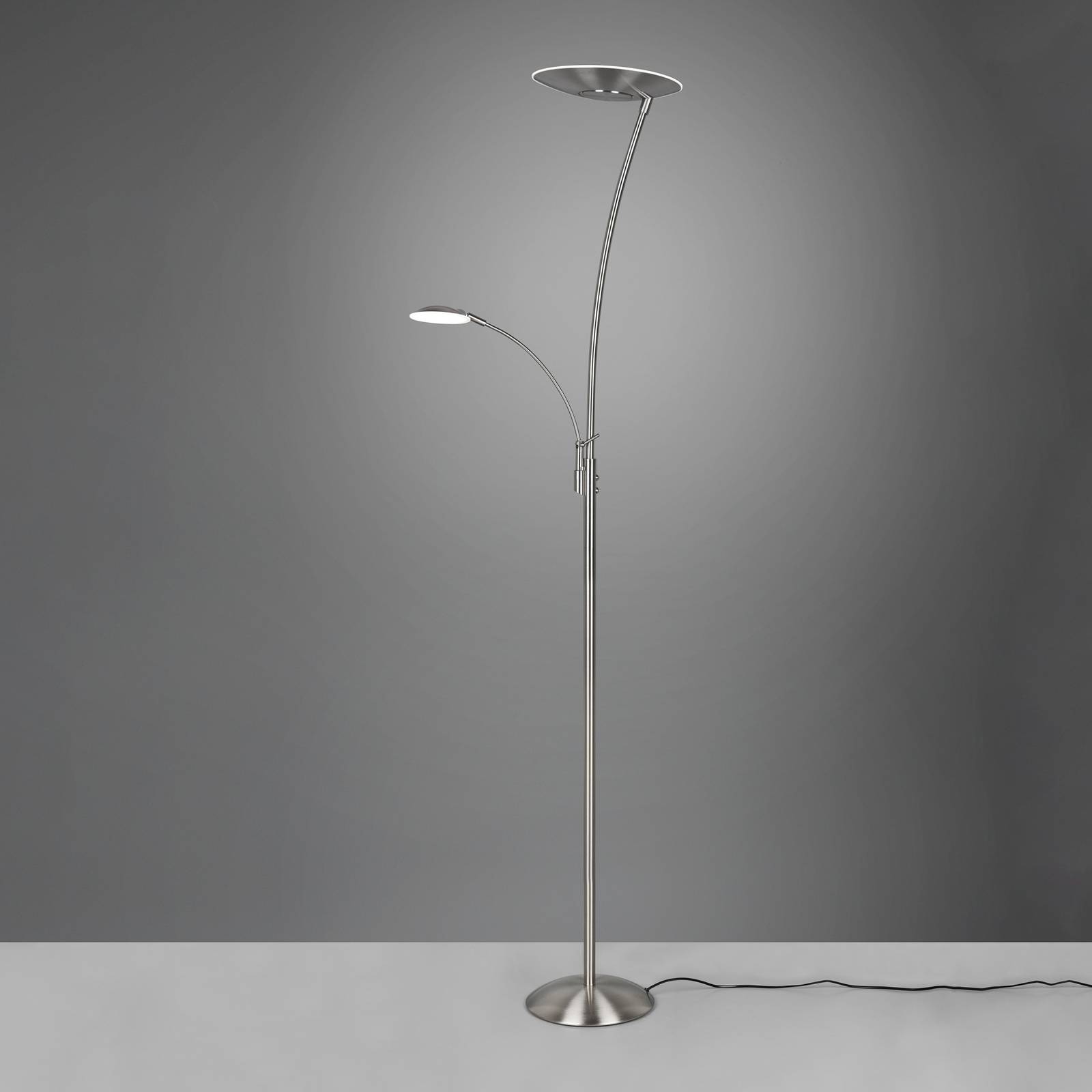 Levně LED stojací lampa Granby s lampou na čtení nikl