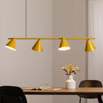 Suspension forme 4, jaune, métal, à 4 lampes, cône, E27