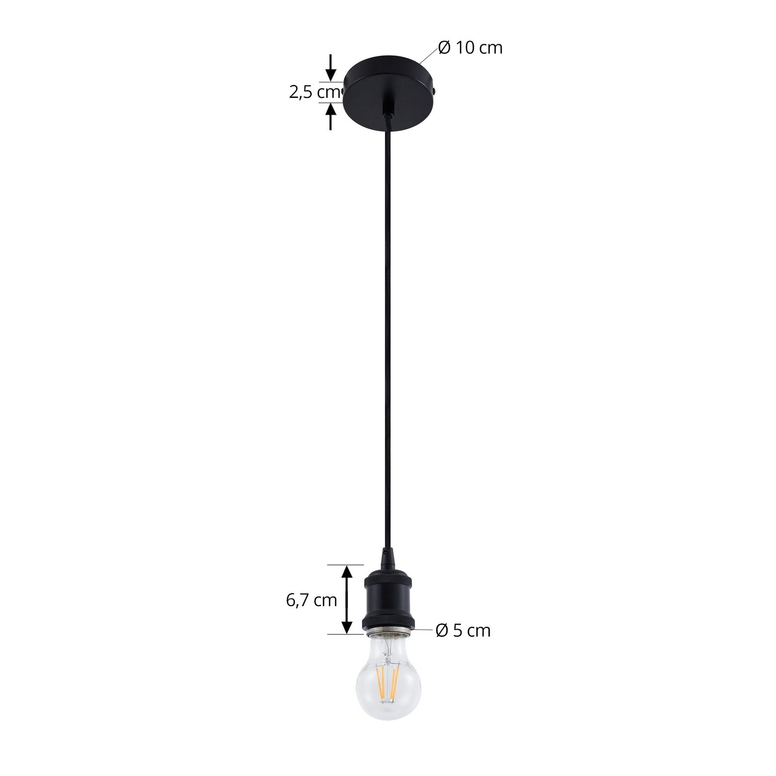 Lindby Hattie pendant light, black, Ø 5 cm, metal, E27