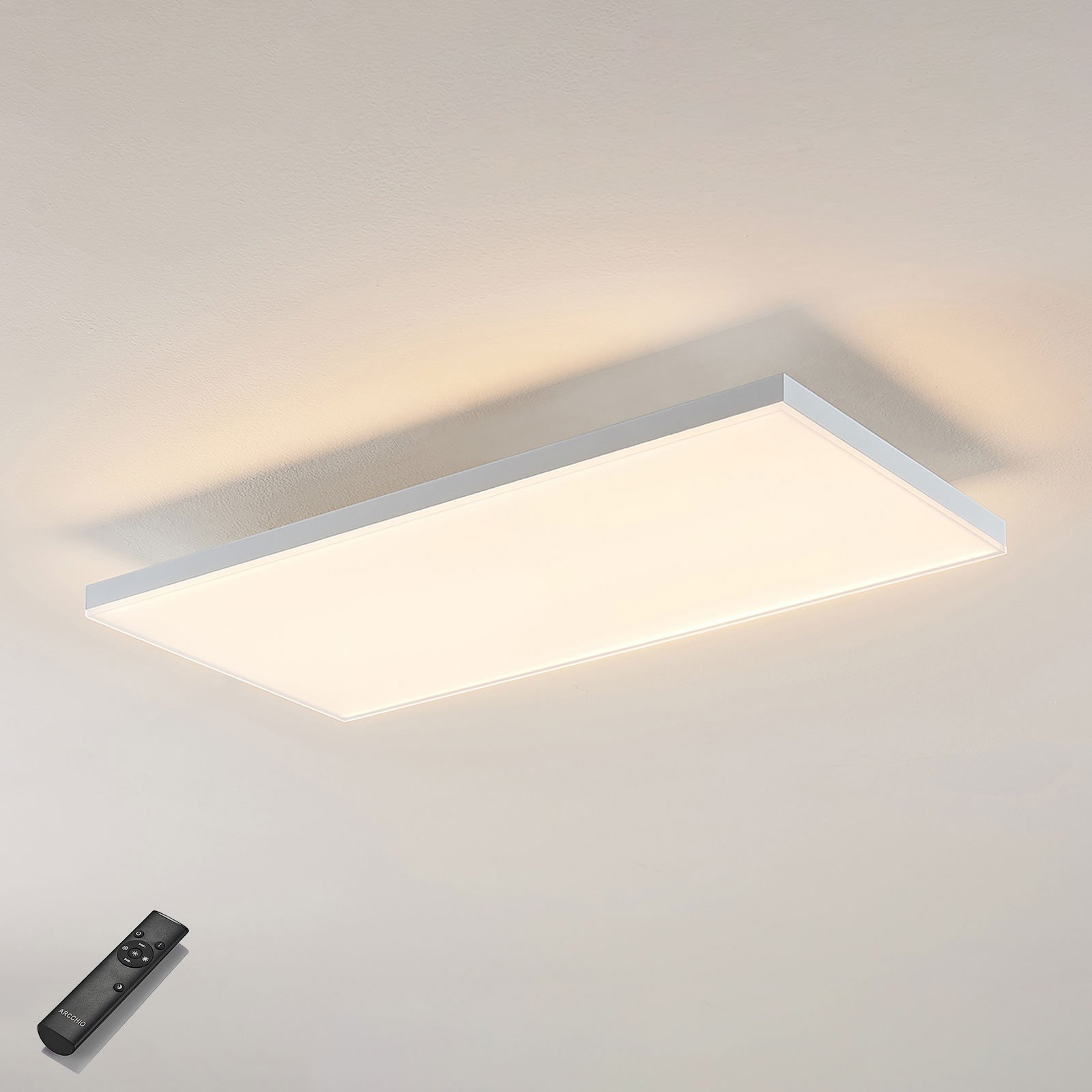 Blaan CCT LED panel with remote, 59.5 x 29.5 cm, Lampenwelt.com, for Living / Dining Room, metal, plastic, 28.8 W, energy efficiency: A+, L: 59.5 cm, W: 29.5 cm, H: 6 cm