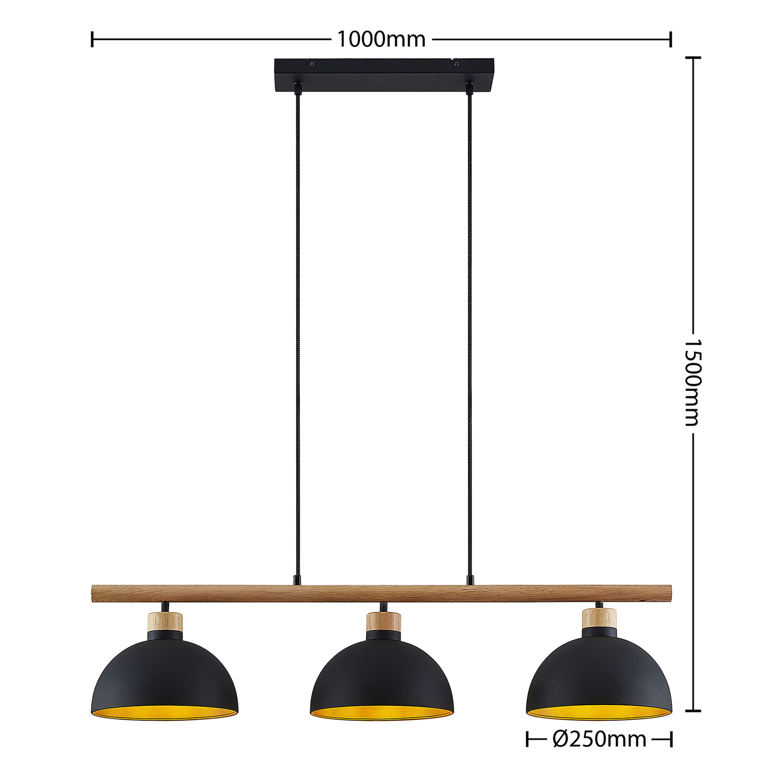Tirzana 3 Lampada a Sospensione Black/Light Wood - Lindby