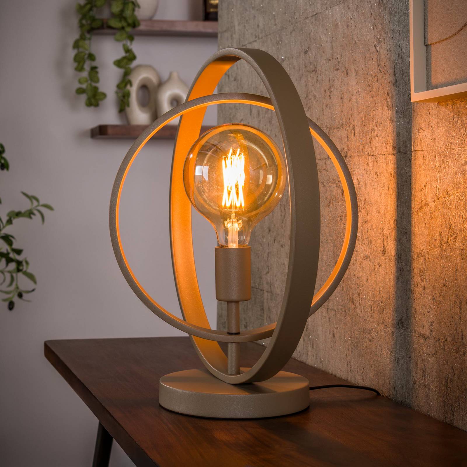 E-shop Stolová lampa Turn Around, béžová, výška 43 cm, kov, E27