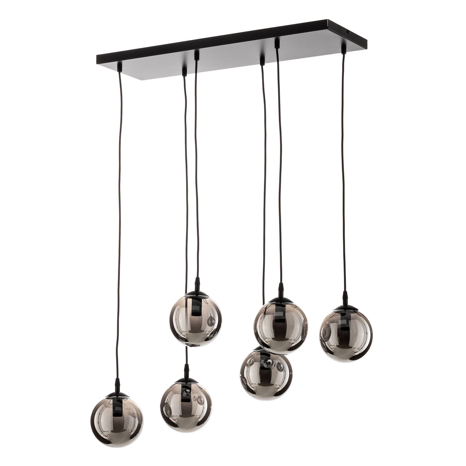 Hängeleuchte Glassy, 6-flammig, schwarz, grafit, Glas, 75 cm