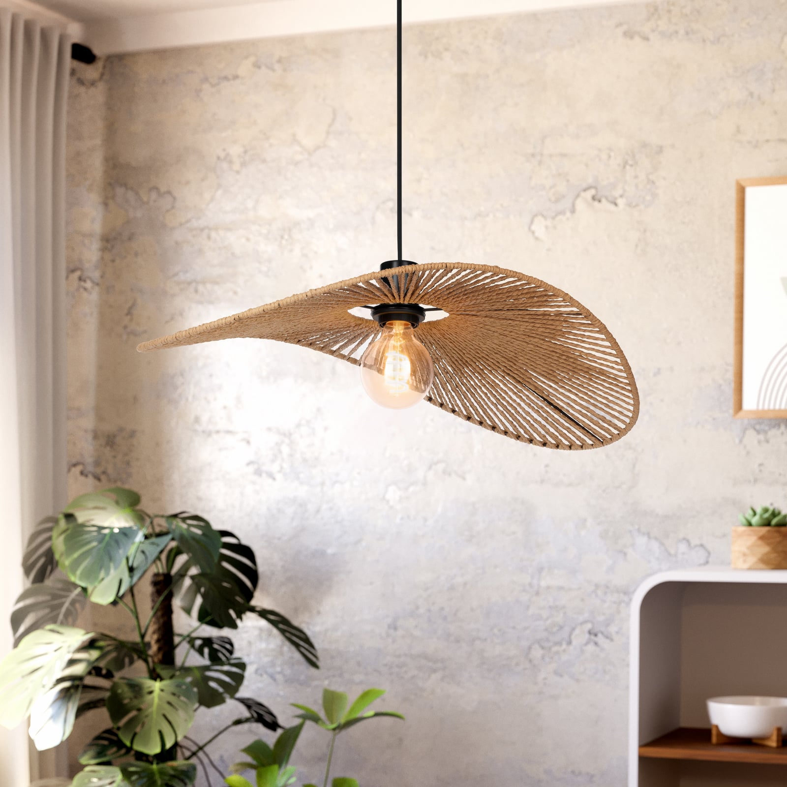 Hanglamp Siruela, 56 x 40 cm, bruin, papieren koord, E27