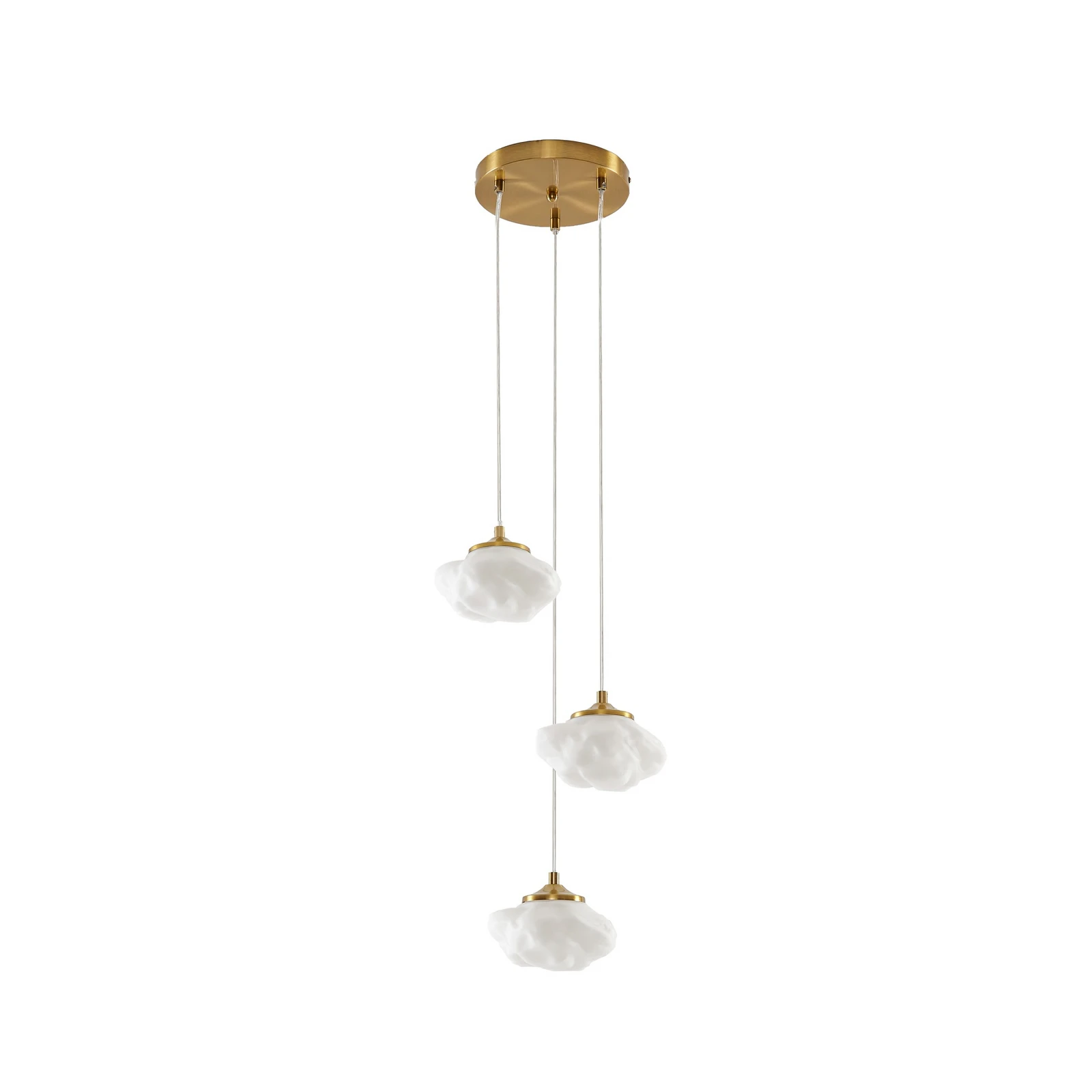 Lampada a sospensione Lindby Piatra, Ø 25 cm, a 3 luci, opale/ottone, vetro
