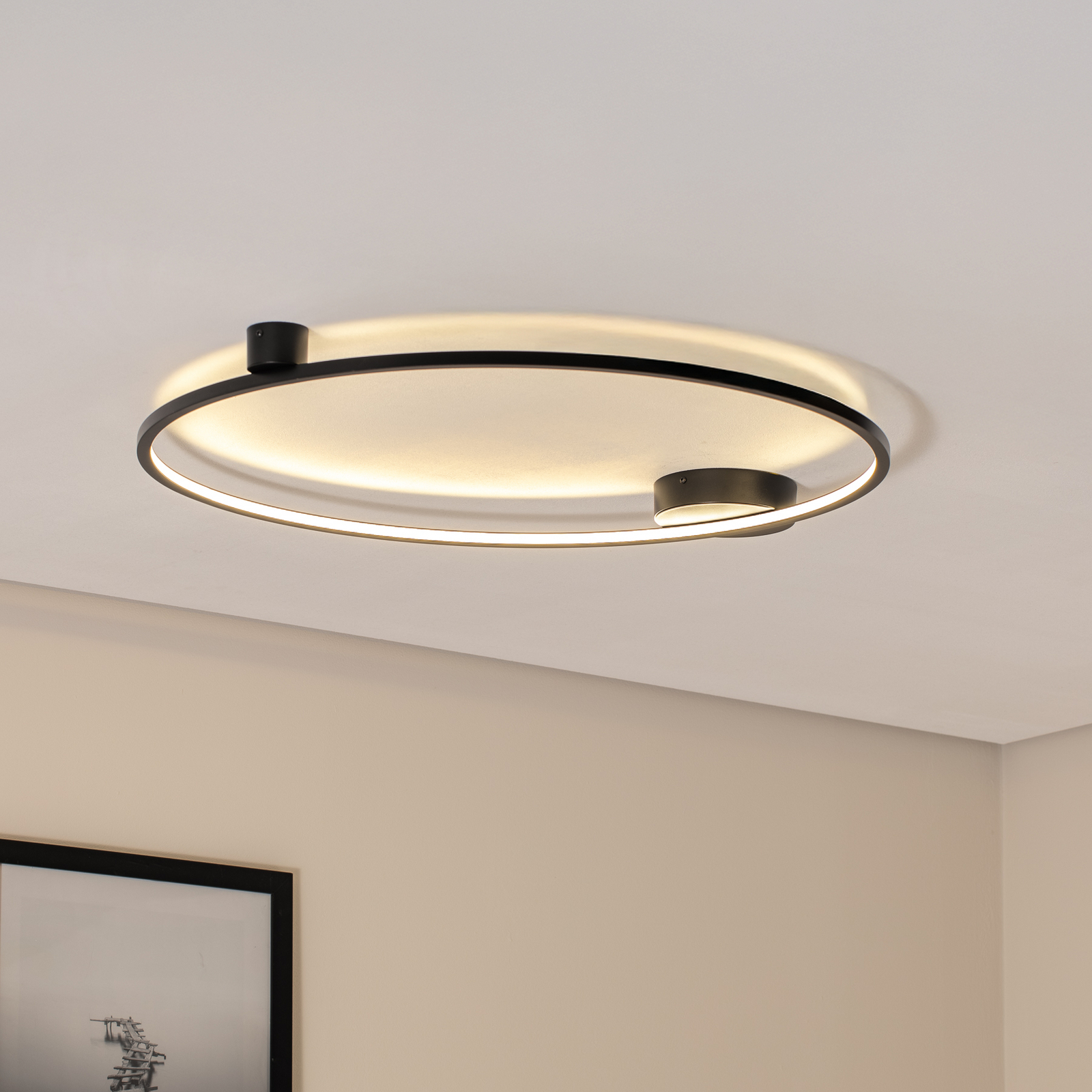 LED-Deckenleuchte Saturno, schwarz, Ø 80 cm, Metall, 4.000 K