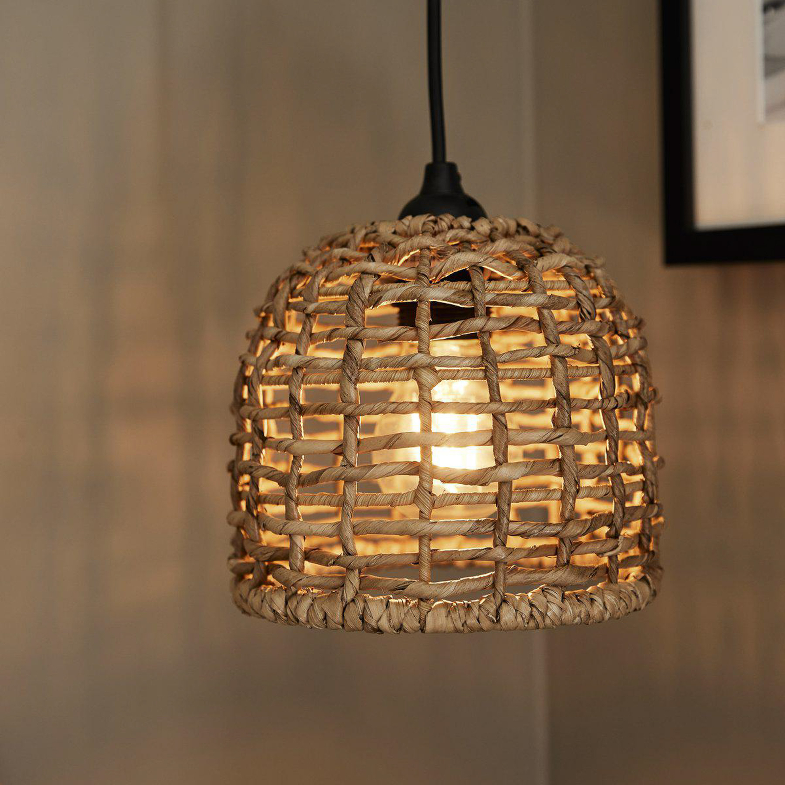 PR Home hanglamp Cebu, Ø 17 cm, Lampakanay, natuurlijk bruin