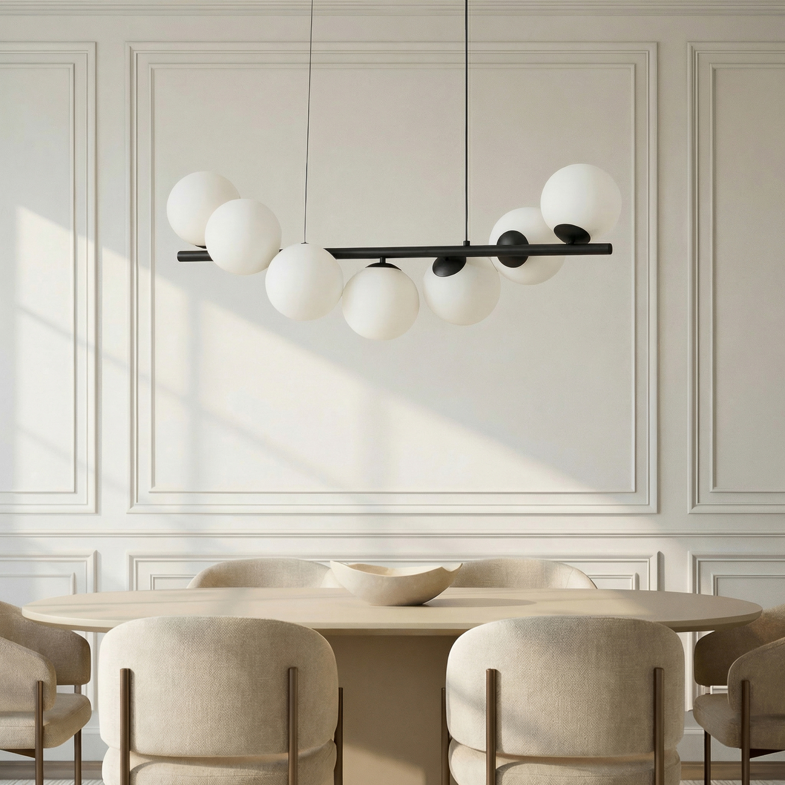 Lucande Hängeleuchte Isandro, schwarz / opal, 7-flammig