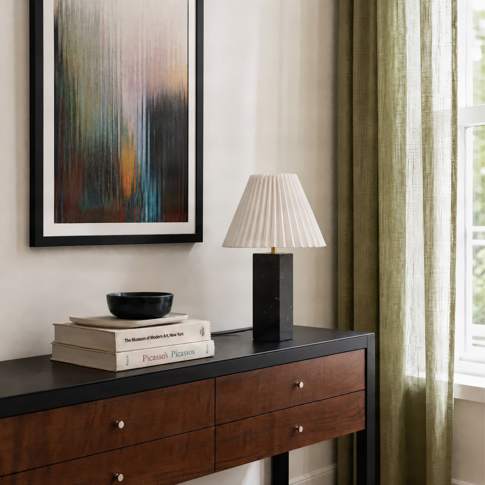 Asher table lamp, height 45 cm, black and white, marble – NOLA