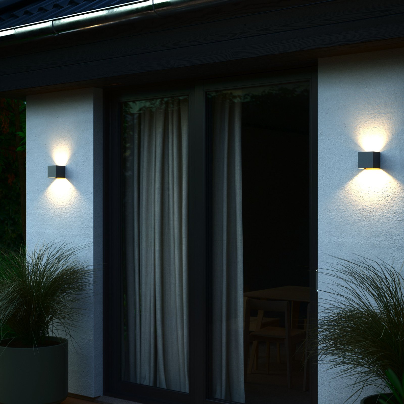 LED outdoor wall lamp Milda kubi, anthracite, up/down, aluminium