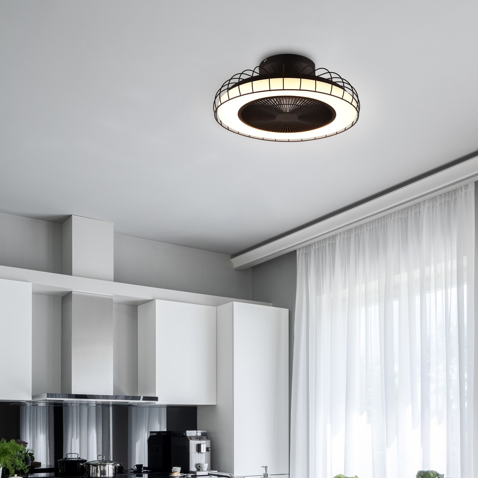 Ventilateur de plafond LED Smart Sandfjord, silencieux, noir
