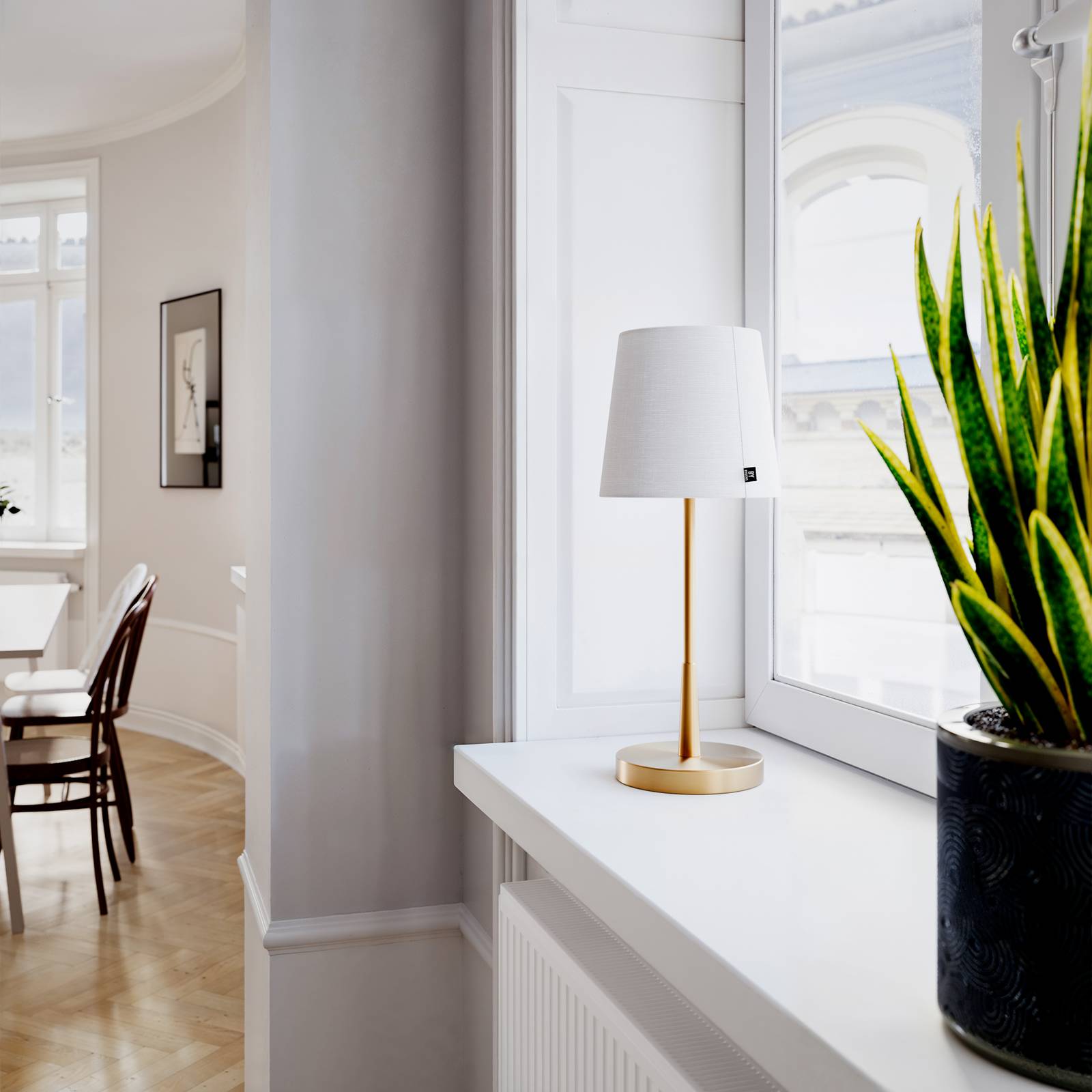 By Rydens Tischlampe Lumi, 49 cm, gold/weiß, Textil günstig online kaufen