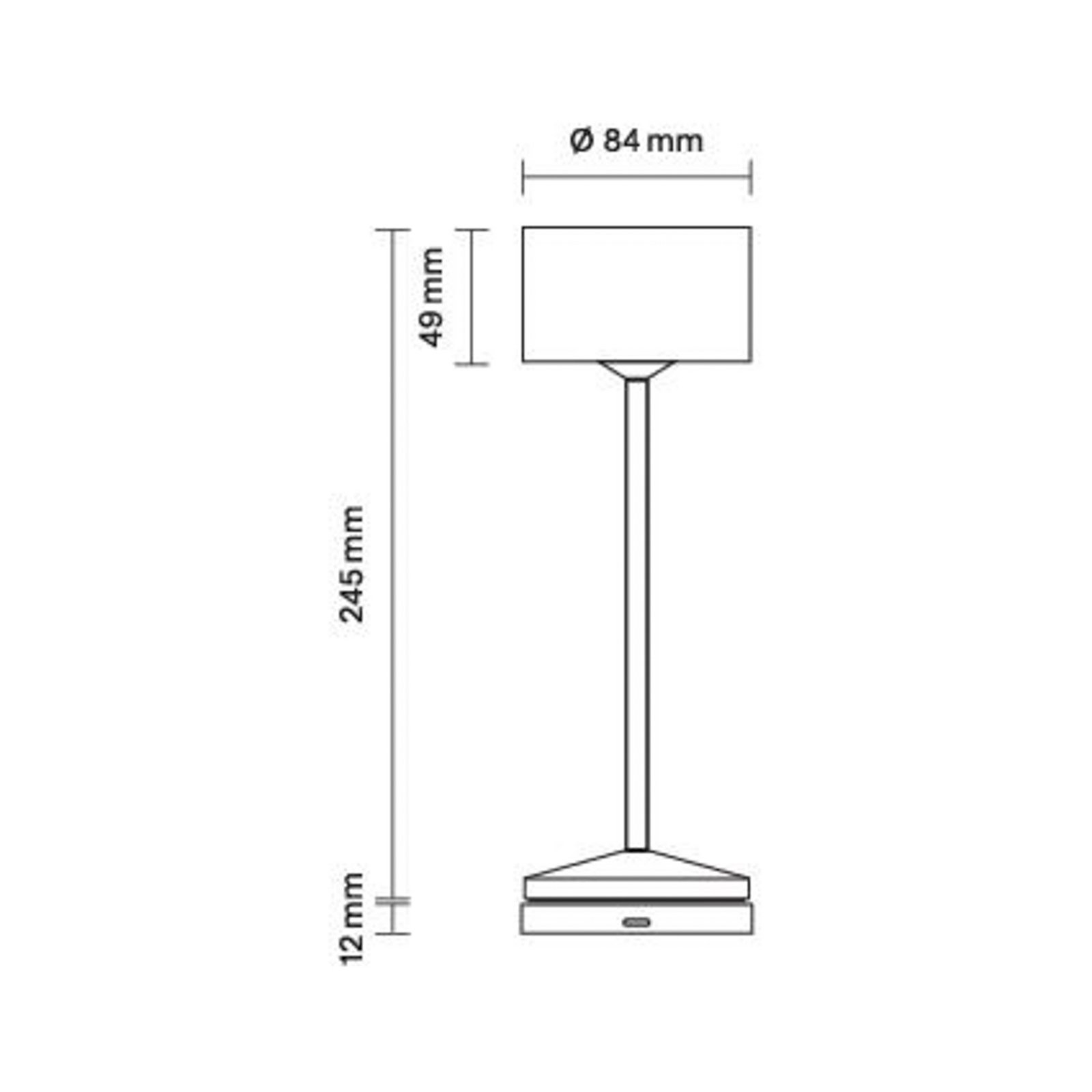 LED tölthető asztali világítás Veluna, bézs, magasság 25 cm, IP44, dimmelhető