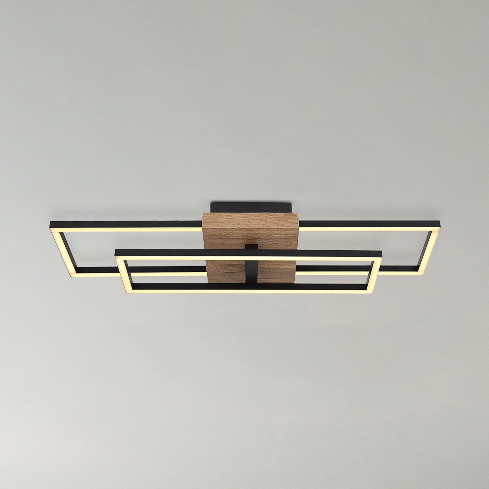 Globo Plafonieră LED Kendra lungime 60 cm - Camera de zi / sufragerie - modern - negru lemn deschis la culoare opal - Metal