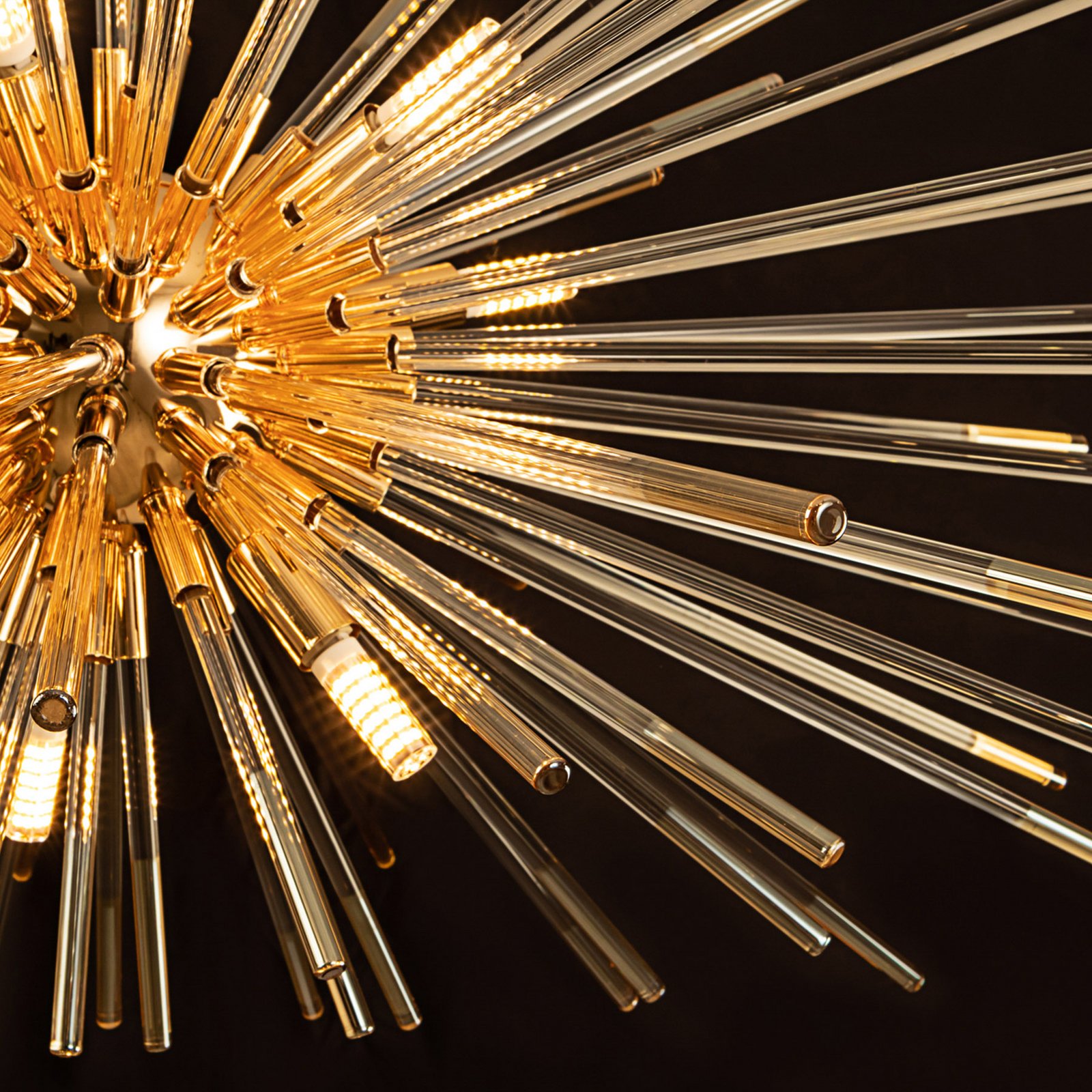 Hängeleuchte Evasion, 9-fl., gold, Metall, Glas, Ø 100cm