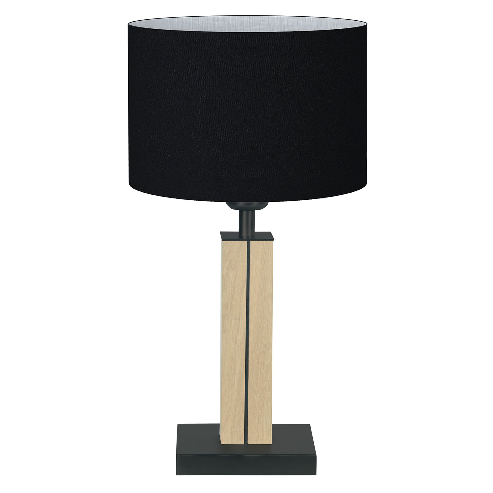 HerzBlut Dana table lamp natural oak black 41 cm, for Living / Dining Room, wood, cotton, metal, E27, 60 W, energy efficiency: A++, H: 41 cm