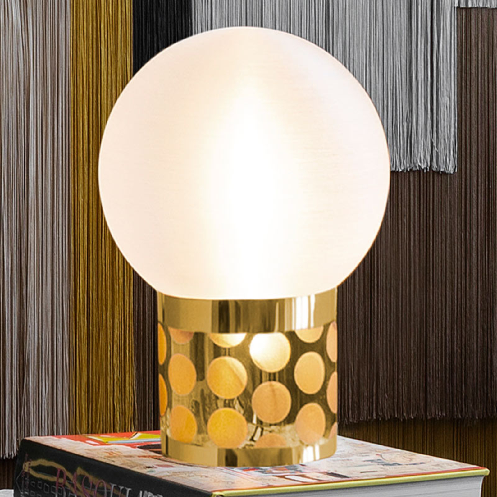 Slamp Atmosfera table lamp, Ø 30 cm, gold, for Living / Dining Room, plastic, E27, 12 W, energy efficiency: A++, H: 44.5 cm