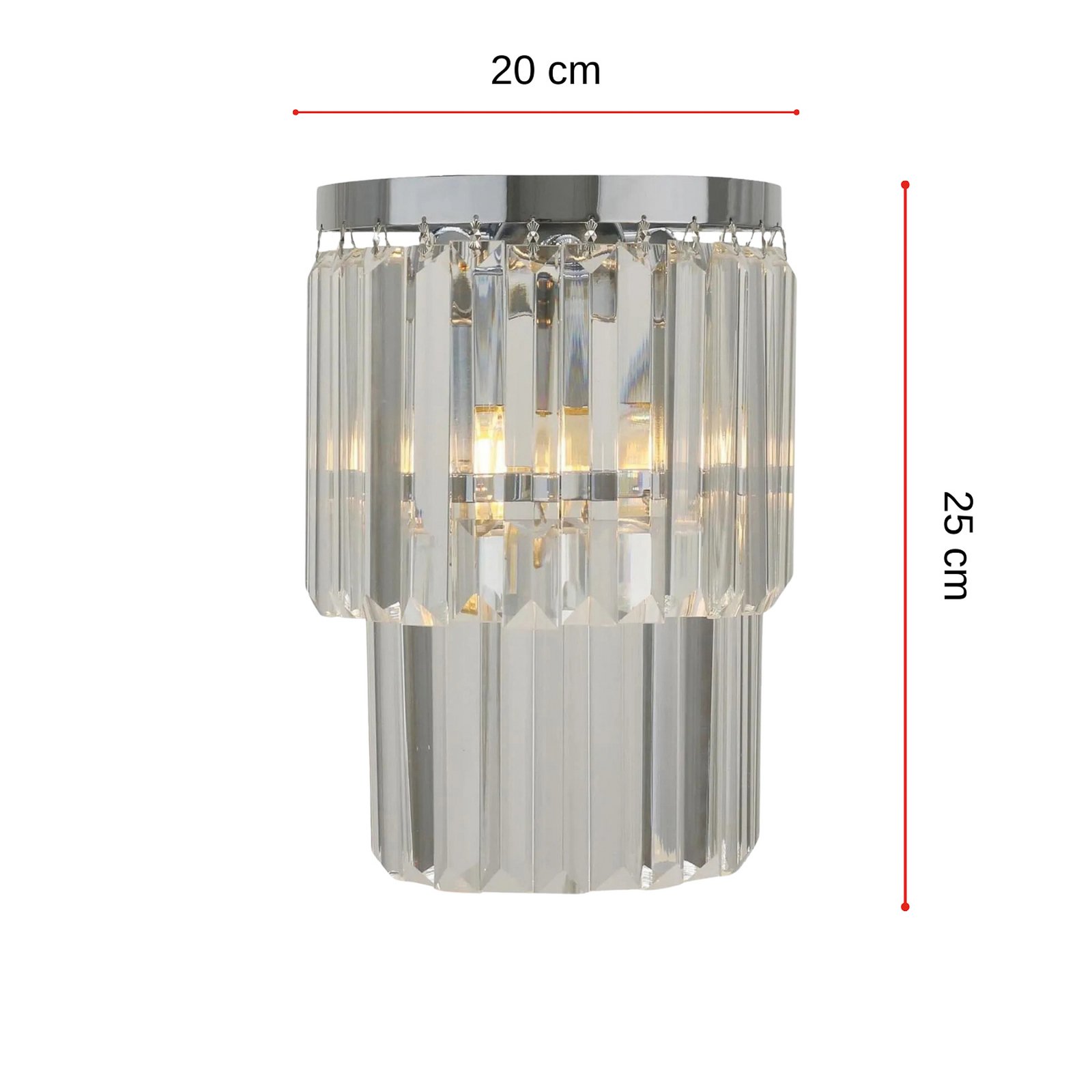 Eira wall light, chrome/clear, metal, height 25 cm, E14