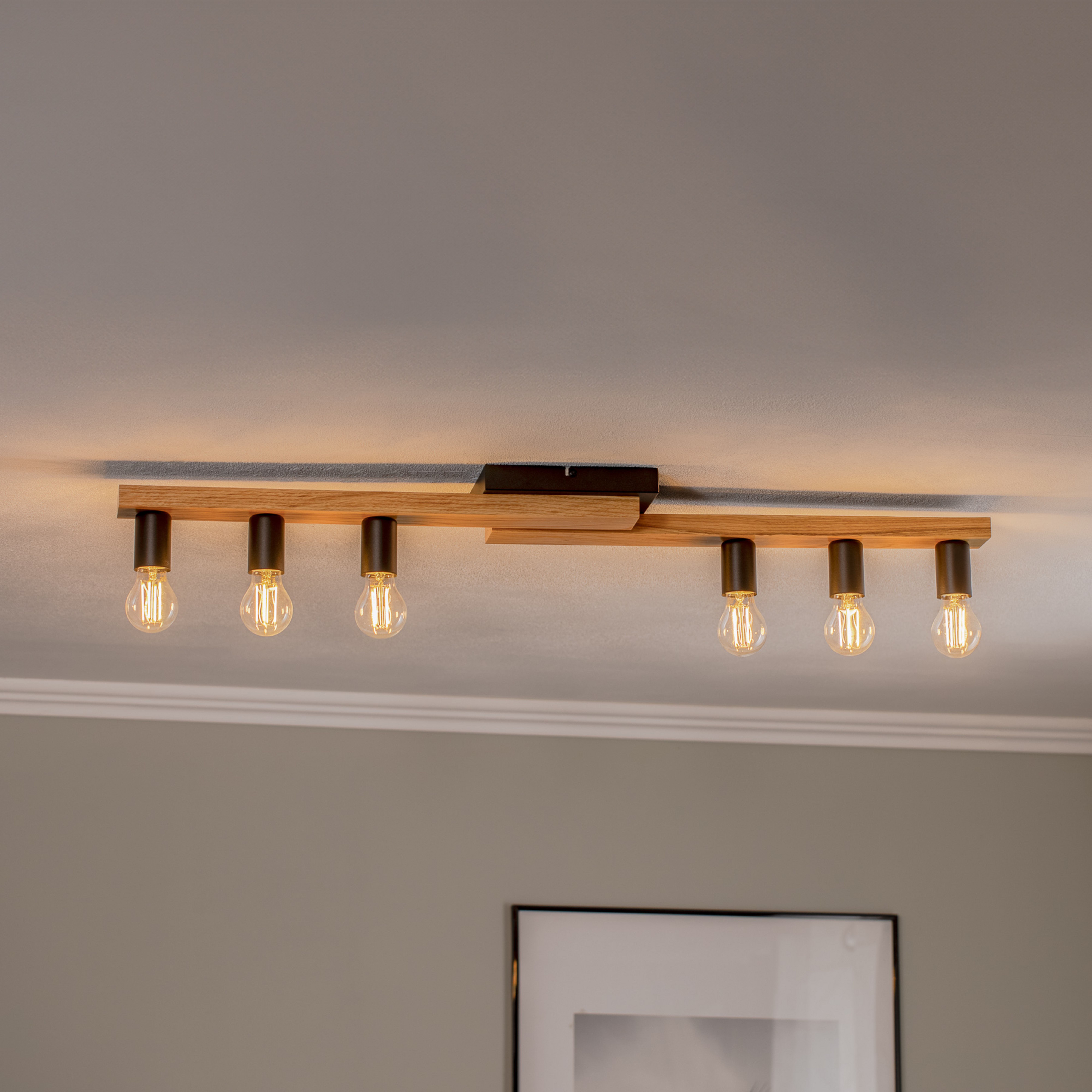 Envostar plafoniera Laurent, legno/nero, a 6 luci