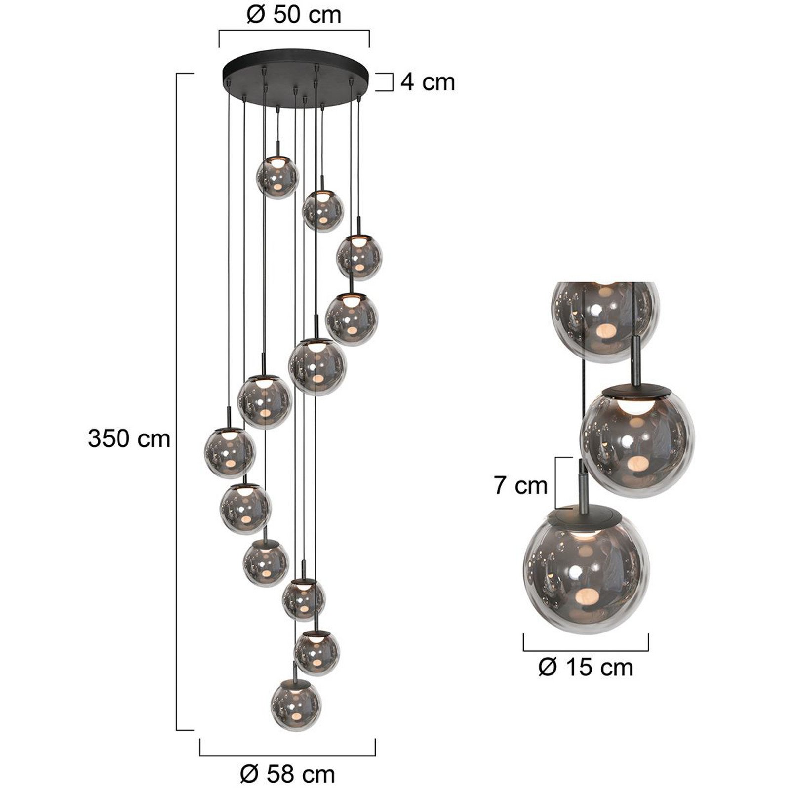 Steinhauer Lampă suspendată LED Bollique 12 becuri. rotundă negru sticlă - Camera de zi / sufragerie - negru gri fumuriu
