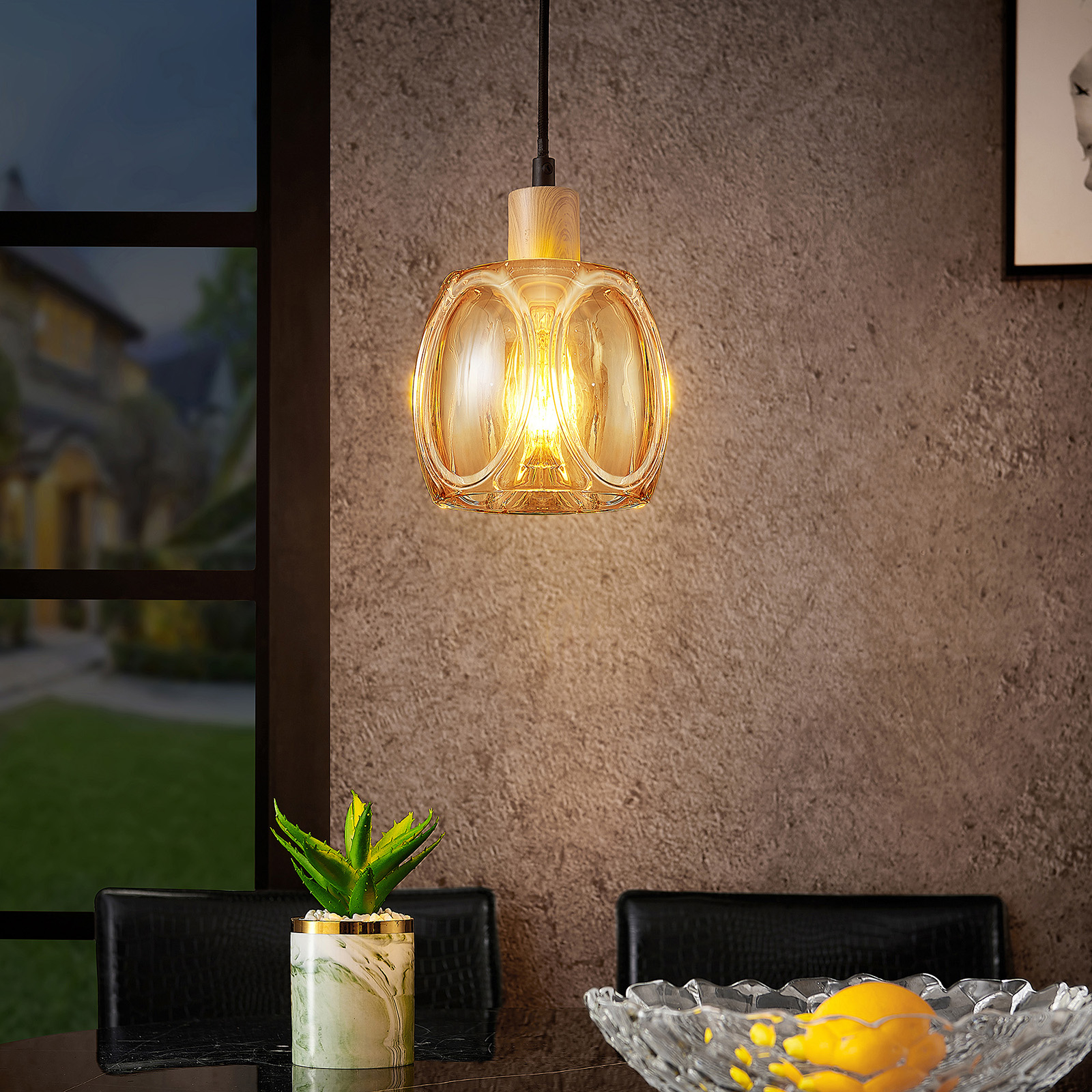 Jeromal Pendelleuchte, Glas, amber, 1-fl.