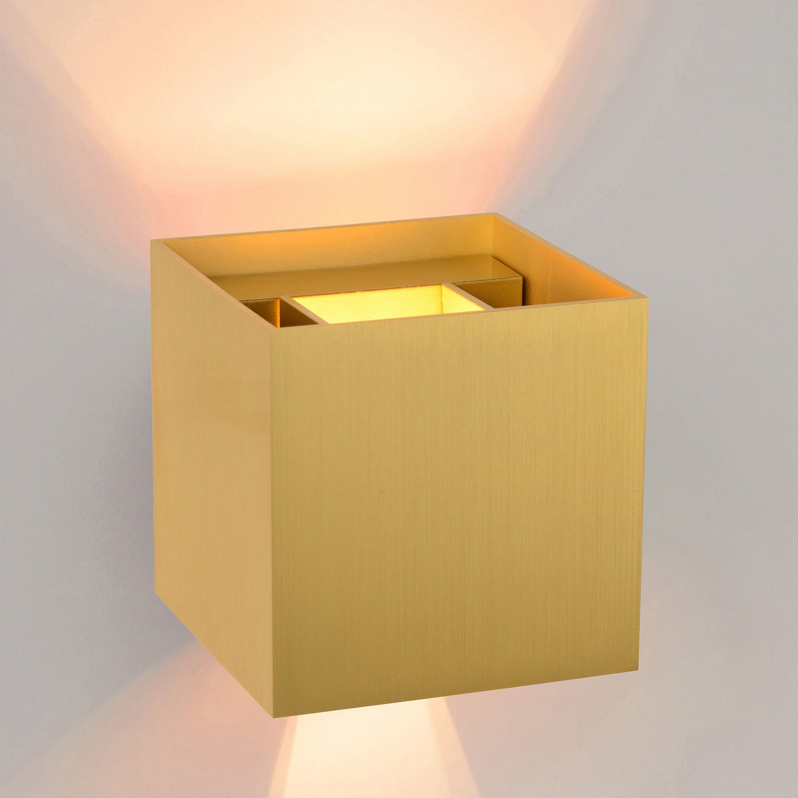 LED sieninis šviestuvas "Xio", kampinis, auksinis