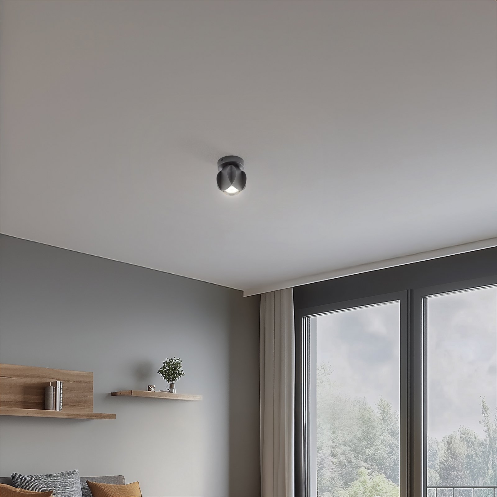 GAMBIT stropni reflektor, črn, Ø 10 cm, kovinski, GU10 LED