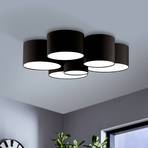 Pastore 2 ceiling light, Ø 99 cm, black, 6-bulb, fabric