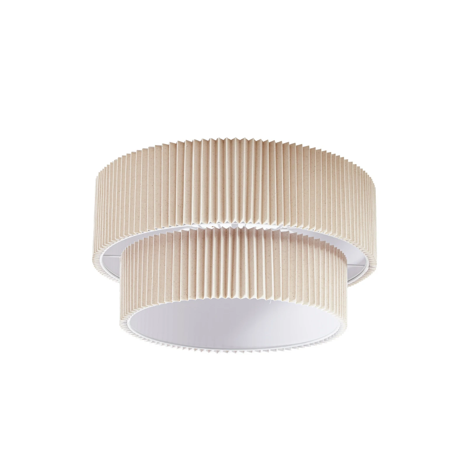 Lindby griestu lampa „Tazia“, Ø 50 cm, dabīgā krāsā/balta, lins