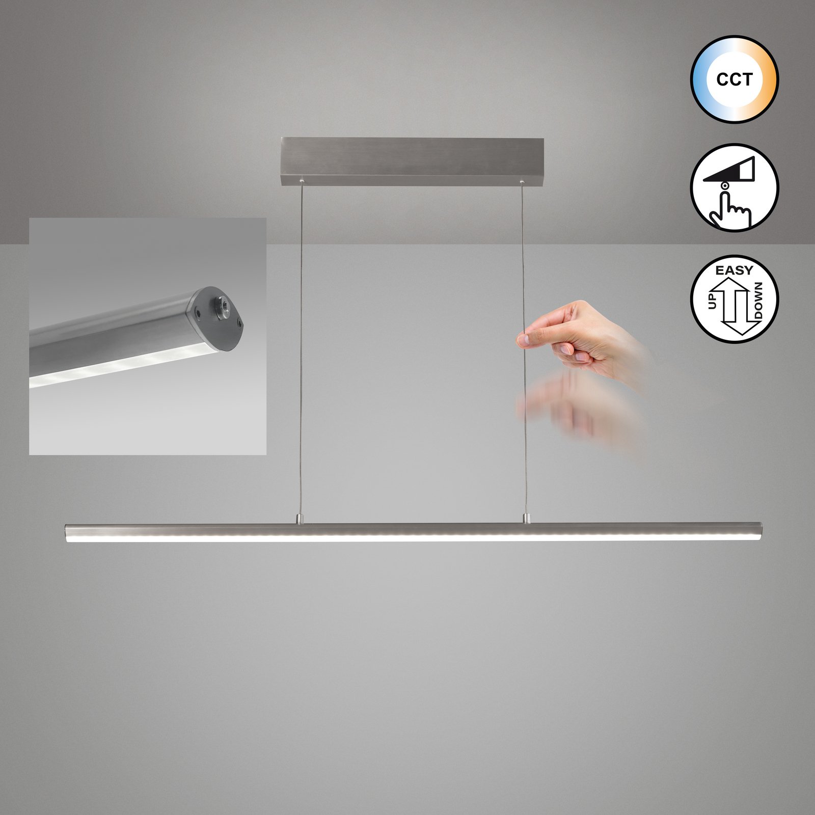 Żyrandol LED Borena, kolor aluminium, długość 113 cm metal