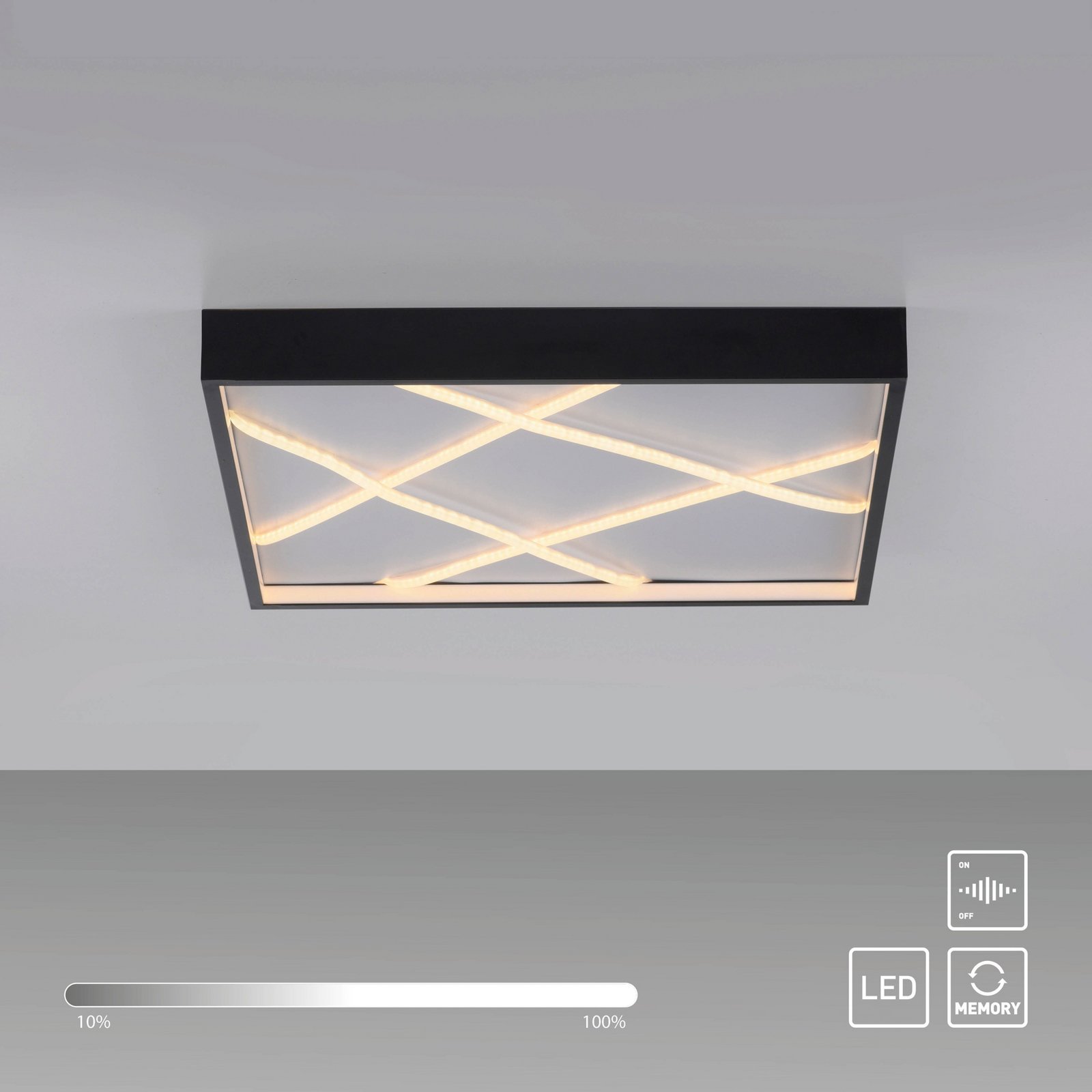 JUST LIGHT. LED plafondlamp Mikado, 50 x 50 cm, zwart