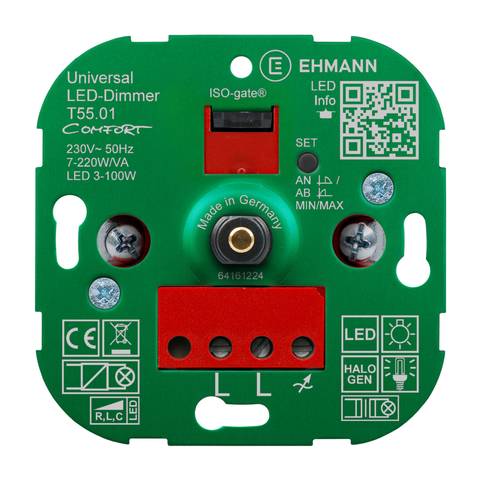 EHMANN T55.01 LED dimmer draaiknop, 7 - 220 W