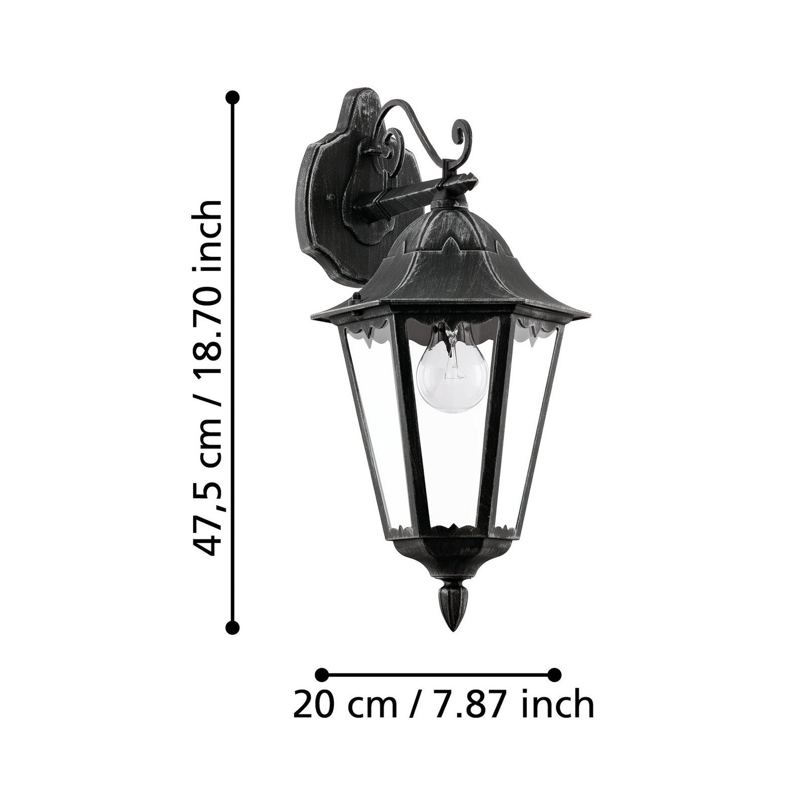 Außenwandlampe Navedo, schwarz/silber, Höhe 47 cm, abwärts