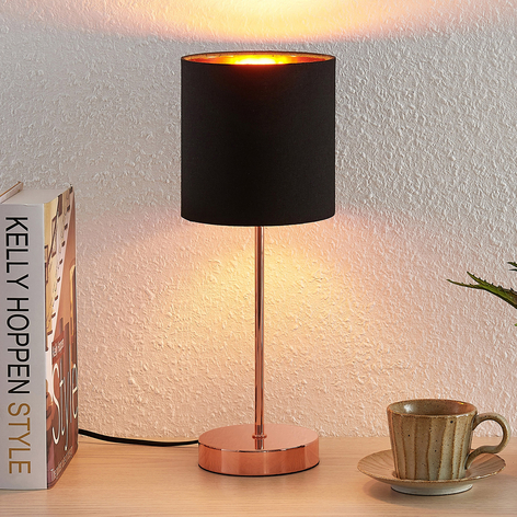 Lindby Noeline lampa stołowa miedź, klosz czarny