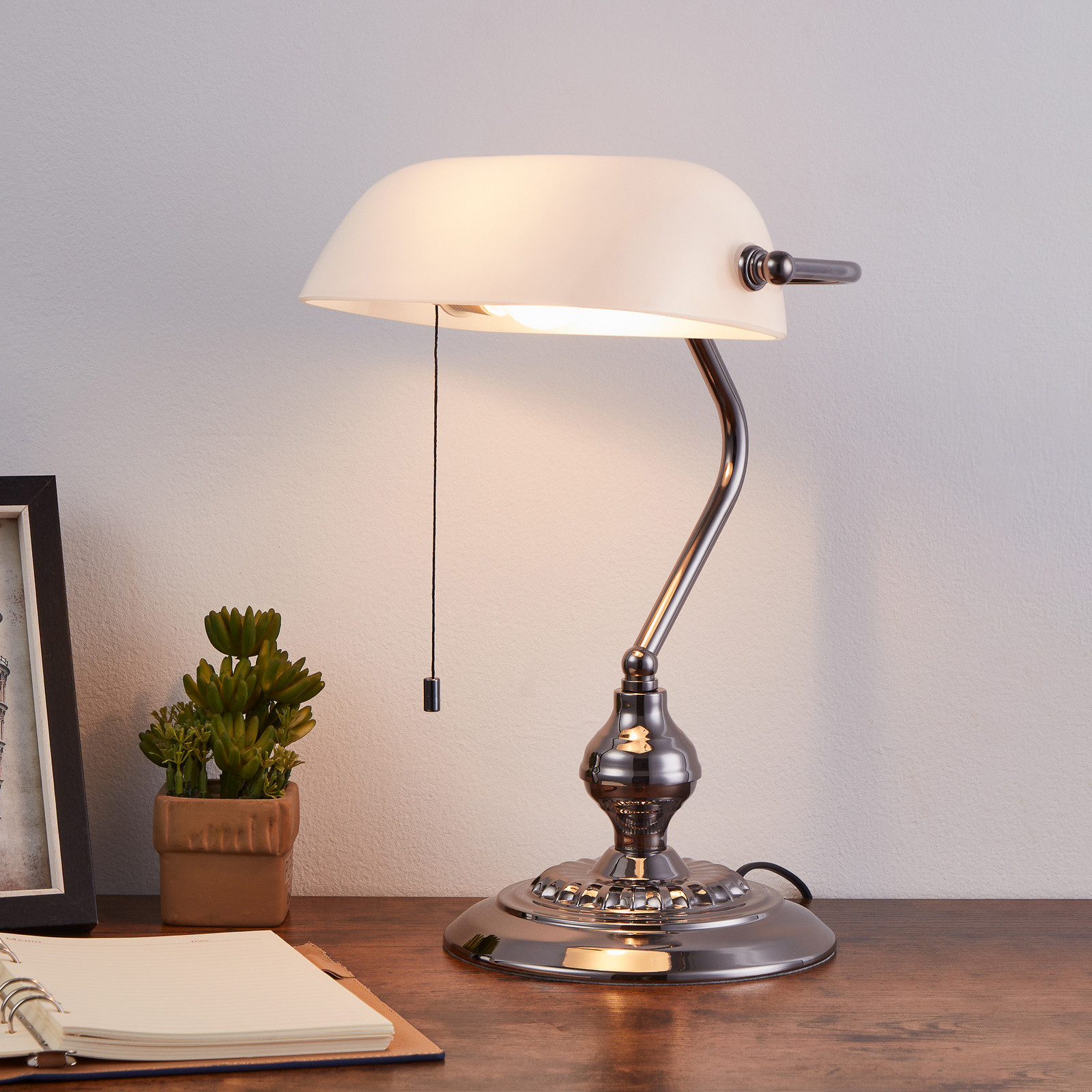 EGLO Lampa de masă BANKER culoare nichel înălțime 39 cm metal/sticlă - Camera de zi / sufragerie - Antichitate - nichel satinat alb