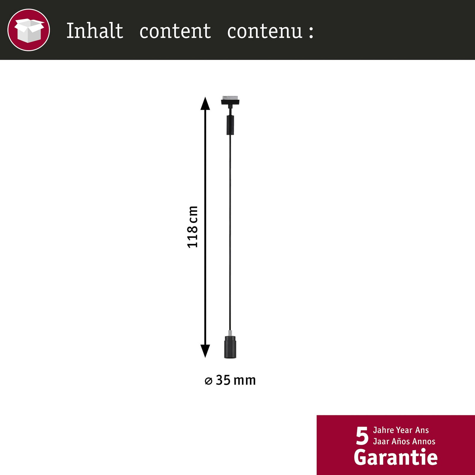 Paulmann URail suspension Runa, noir mat, GU10