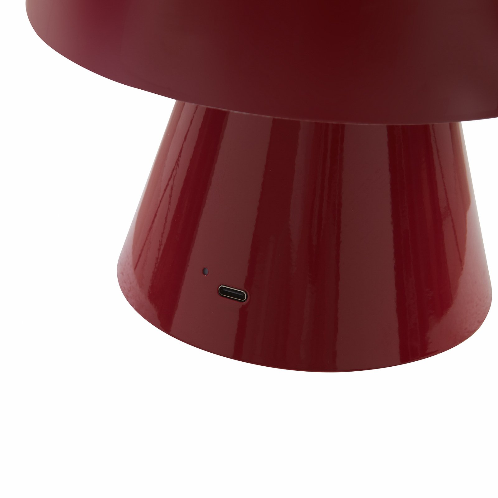 Lindby LED-Akkutischlampe Nevijo, rot, Ø18cm, USB, Dimmer