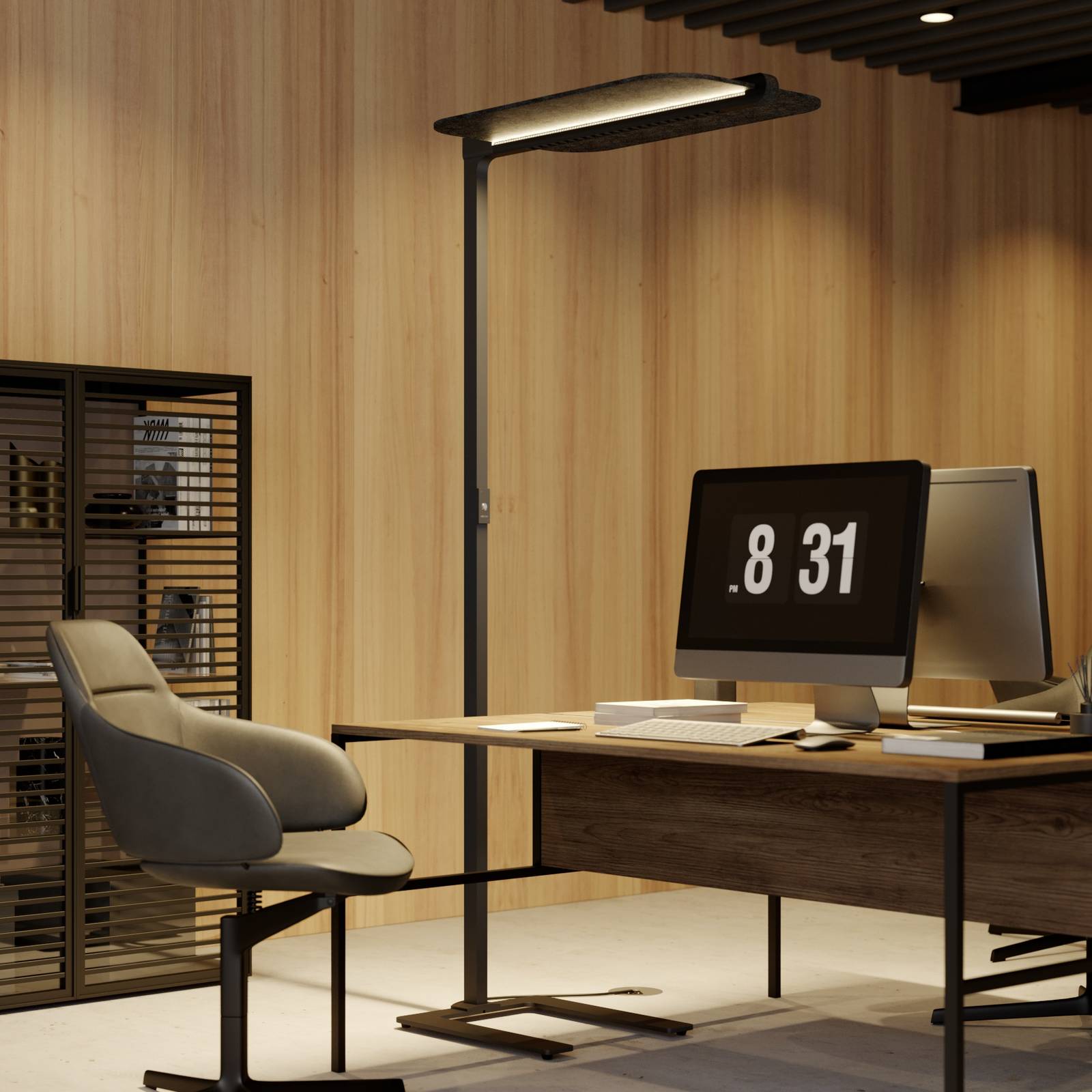 Arcchio Ameir LED office floor lamp, grey felt Lights.co.uk