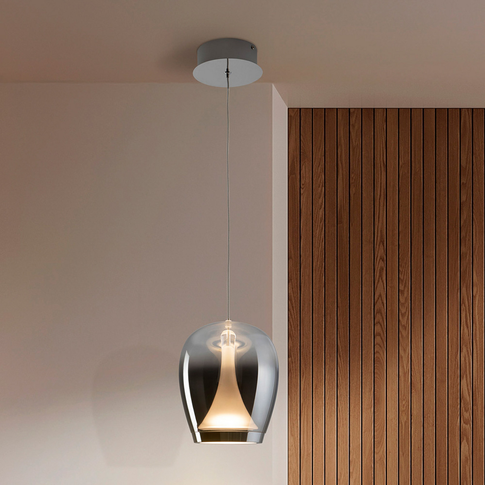 Schuller Valencia Lampă suspendată LED Suspiro Ø 18 cm crom/gri fumuriu sticlă - Camera de zi / sufragerie - crom gri fumuriu alb