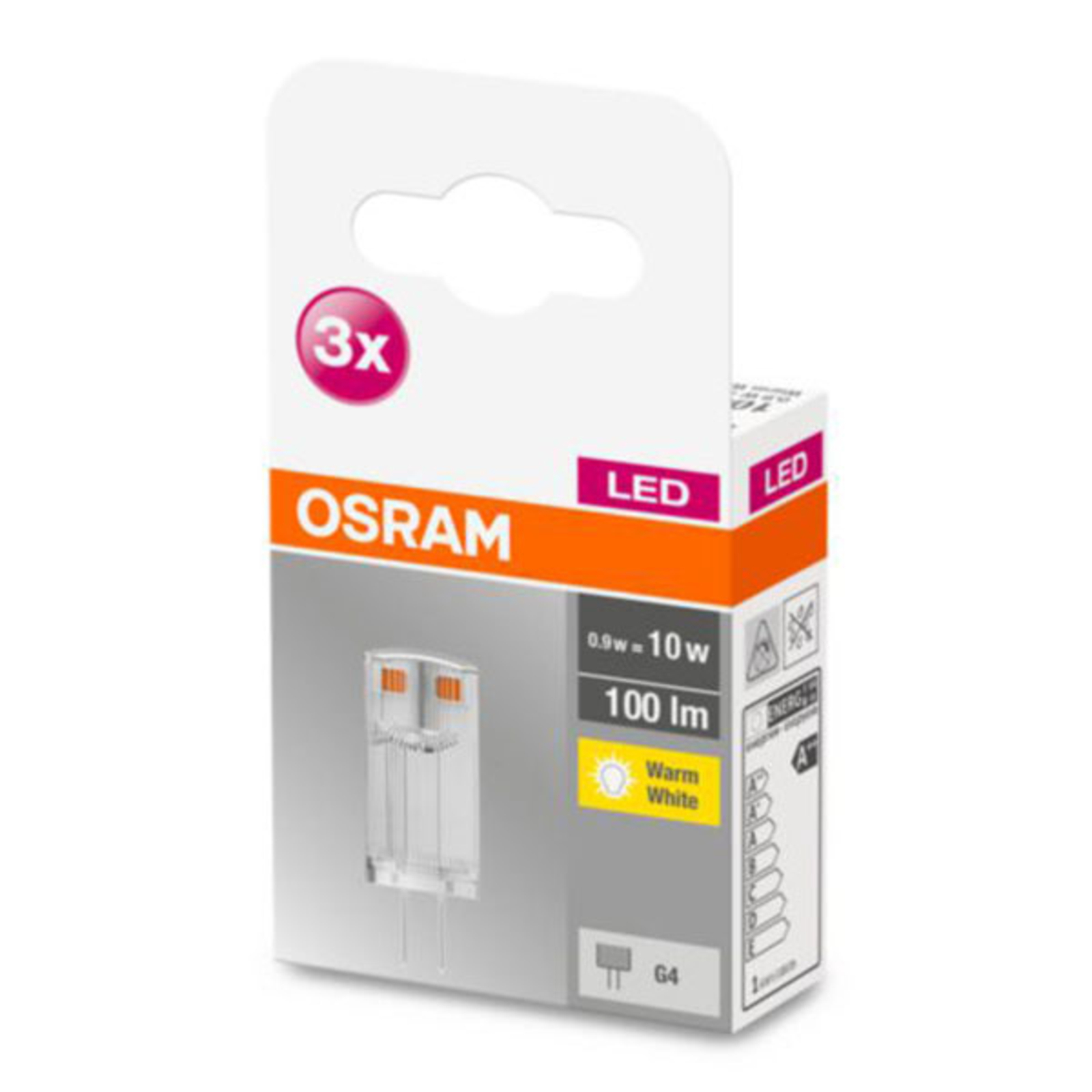 Osram LED-stiftp?re G4 0,9 W 2?700?K klar 3-er - led-p?rer