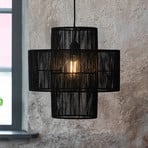 Viseća lampa Soga, utikač, crna, juta, Ø 40 cm